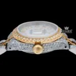 Diamond Markers White Dial Date Display Two Tone Moissanite Watch Crown View