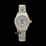 Roles Datejust Two Tone Moissanite Watch with White Dial and Diamond Markers