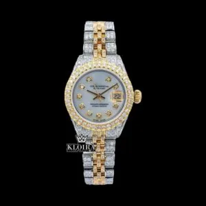 Roles Datejust Two Tone Moissanite Watch with White Dial