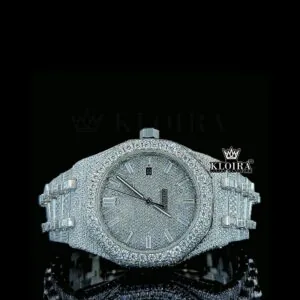 AP Royal Oak Moissanite Watch - Diamond Markers White Dial Fully Iced Out