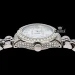 Diamond Markers White Dial Fully Iced Out Moissanite Diamond Watch Crown View