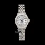 Roles Diamond Markers White Dial Moissanite Watch with Diamond Markers and Gold Plating
