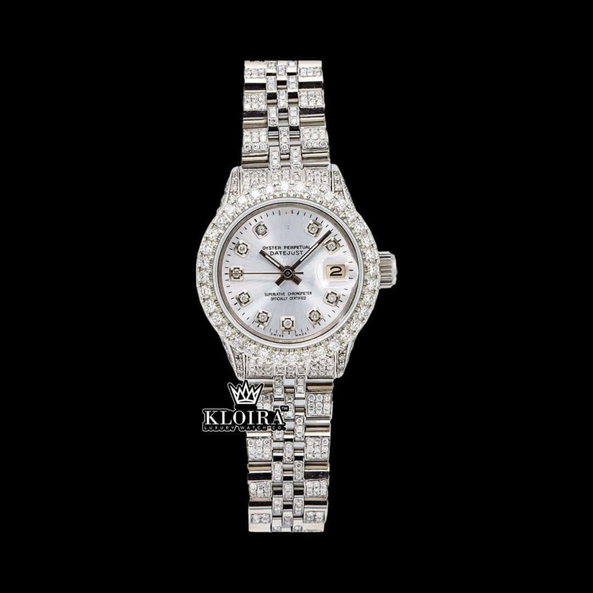 Roles Diamond Markers White Dial Moissanite Watch with Diamond Markers and Gold Plating