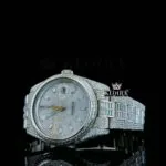 Diamond Markers White Dial Fully Iced Out White Gold Moissanite Watch Close Up Dial View
