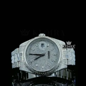 Diamond Markers White Dial Fully Iced Out White Gold Moissanite Watch