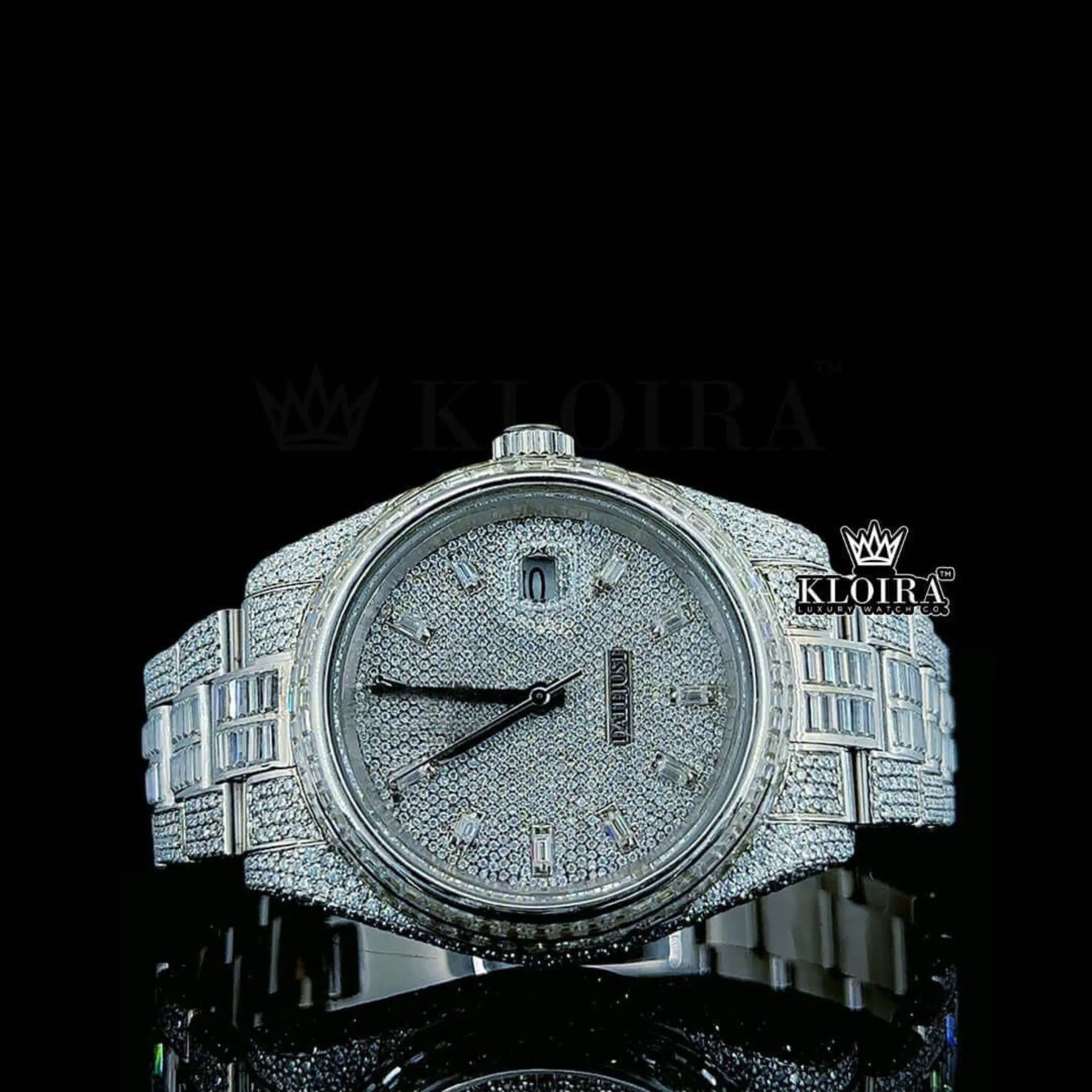 Roles Diamond Markers White Dial Fully Iced Out Moissanite Watch with 3540 stones