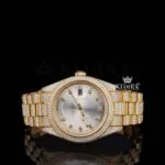 Roles Diamond Markers White Dial Iced Out Moissanite Watch with yellow gold details
