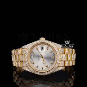 Roles Diamond Markers White Dial Iced Out Moissanite Watch