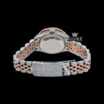 Diamond Markers White Dial Two Tone Classic Link Strap Moissanite Watch Caseback View