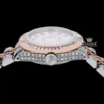 Diamond Markers White Dial Two Tone Classic Link Strap Moissanite Watch Crown View