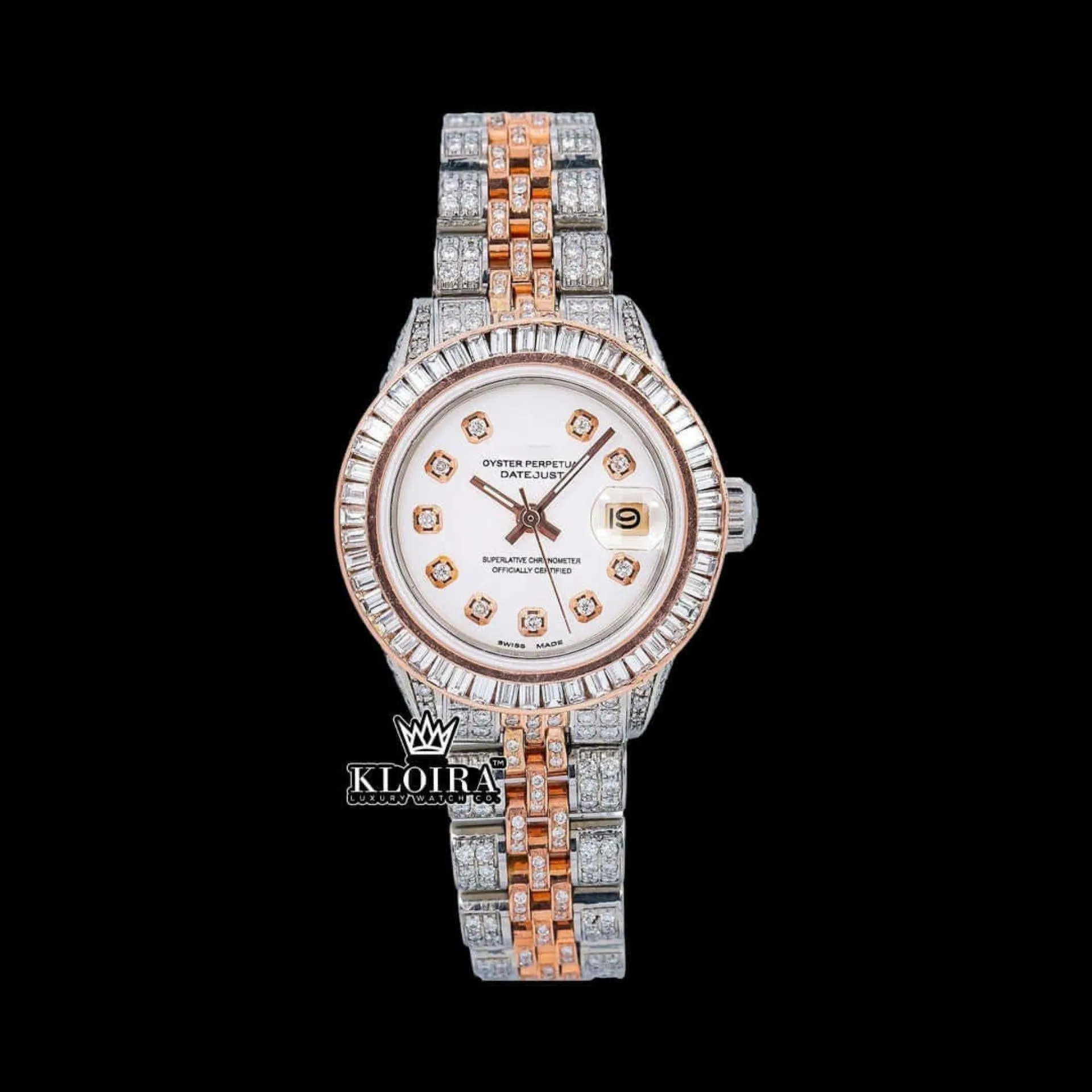 Roles Moissanite Watch with Diamond Markers and Two Tone Classic Link Strap