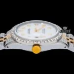 Diamond Markers White DIal Two Tone Iced Out Moissanite Watch Close Crown View