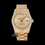 Roles Day Date Display Moissanite Watch with Yellow Dial