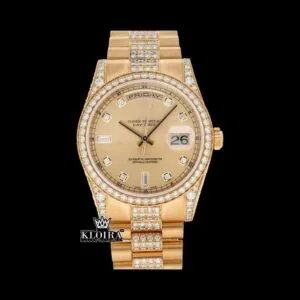 Roles Day Date Display Moissanite Watch with Yellow Dial