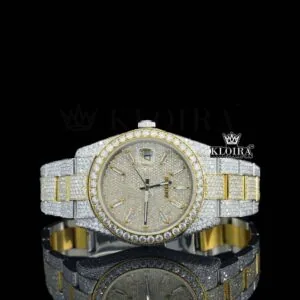 Roles Diamond Markers Yellow Dial Two Tone Iced Out Moissanite Watch