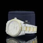 Diamond Markers Yellow Dial Two Tone Iced Out Moissanite Watch Laft Profile View