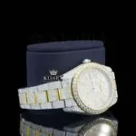 Diamond Markers Yellow Dial Two Tone Iced Out Moissanite Watch Right Profile View