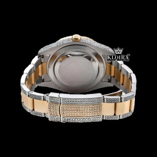Diamond Markers Yellow Dial Two Tone Moissanite Diamond Watch Caseback View