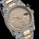 Diamond Markers Yellow Dial Two Tone Moissanite Diamond Watch Close Up Dial View