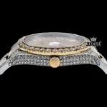 Diamond Markers Yellow Dial Two Tone Moissanite Diamond Watch Crown View
