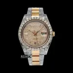 Roles Diamond Markers Yellow Dial Two Tone Moissanite Watch with Pavé Detail