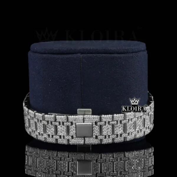 Diamond Stick Markers White Dial Fully Iced Out Moissanite Watch Bracelet View