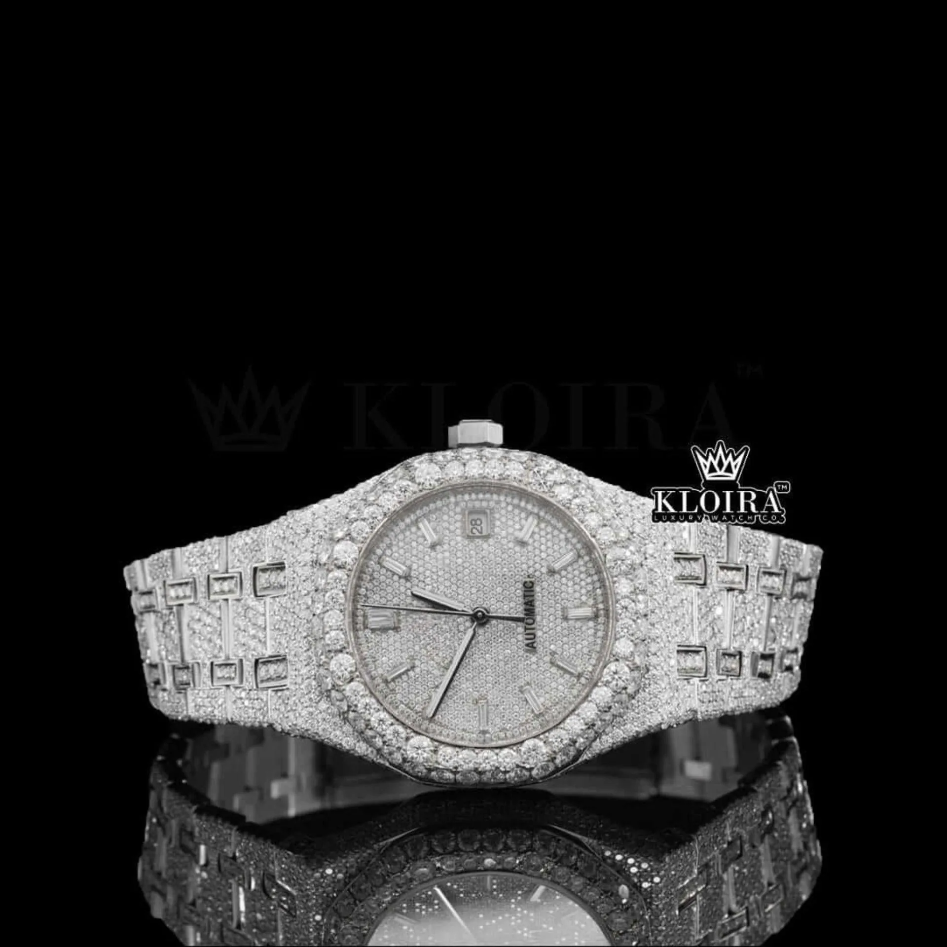 AP Royal Oak Moissanite Watch with White Dial Fully Iced Out Design