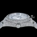 Dual Time Black Roman Numerals Fully Iced Moissanite Diamond Watch Crown View