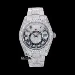 Roles Dual Time Moissanite Diamond Watch with Black Roman Numerals and 14K Gold Plating