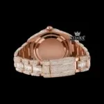 Dual Time Brown Dial Standard Numerals Iced Out Rose Gold Moissanite Watch Caseback View