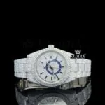 Roles Dual Time Chronograph Moissanite Watch with fully iced out design and stick markers