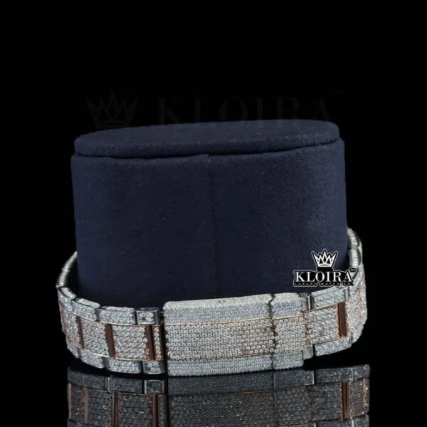 Dual Time Dial Stick Markers Two Tone Bust Down Moissanite Watch Bracelet View