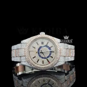Roles Dual Time Dial Stick Markers Two Tone Moissanite Watch