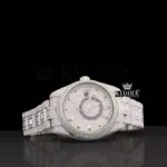 Roles Dual Time Moissanite Watch with White Dial and Stick Markers