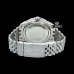Dual Time White Roman Dial Diamond Link Strap Iced Out Moissanite Watch Caseback View