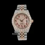 Roles Dual Tone Rose Gold Dial Moissanite Watch with Red Arabic Numerals