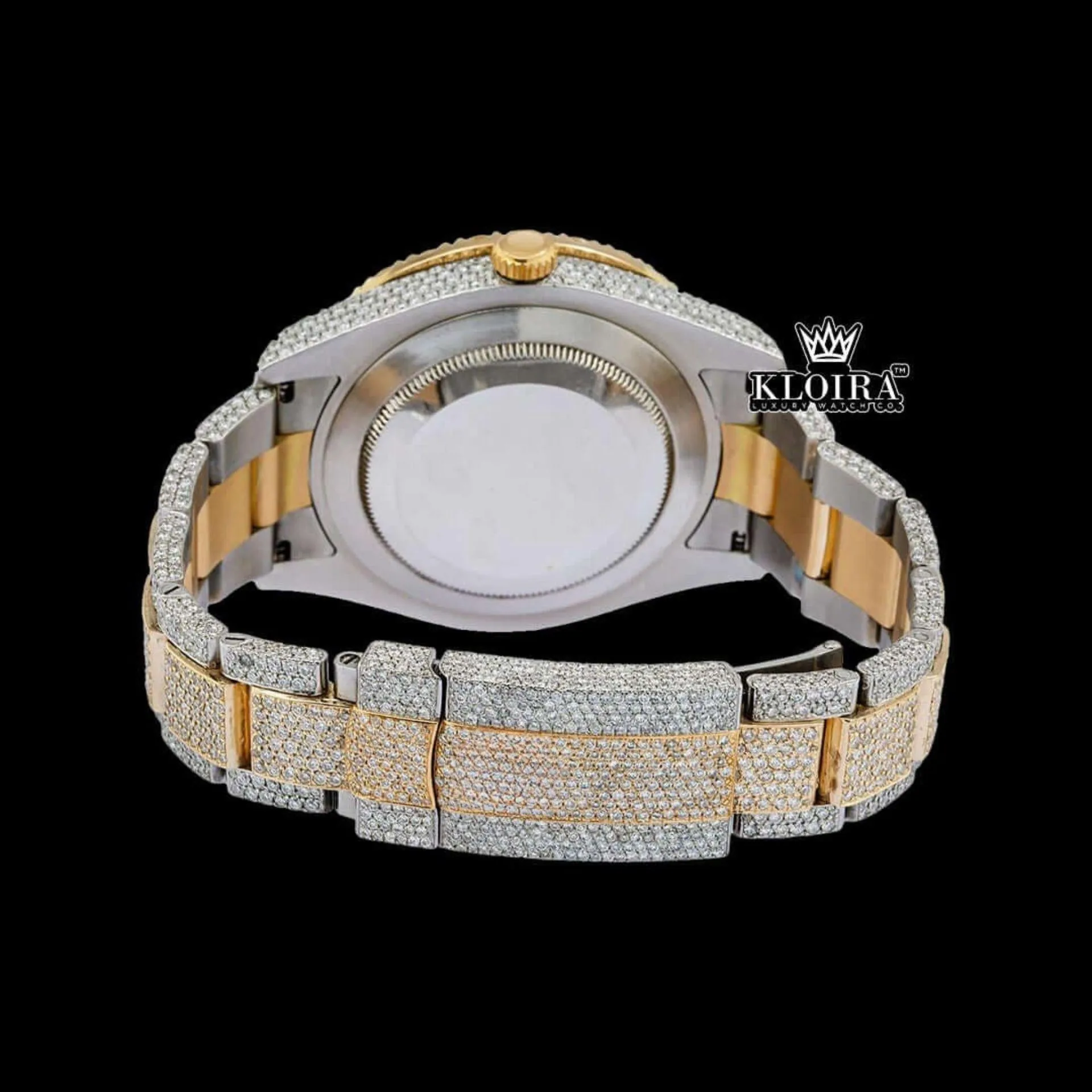 Dual-Tone Standard Numerals Black Dial Moissanite Diamond Watch Caseback View