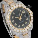 Dual-Tone Standard Numerals Black Dial Moissanite Diamond Watch Close Up Dial View