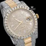 Dual Tone Yellow Dial Fully Iced Out Moissanite Diamond Watch Close Up Dial View