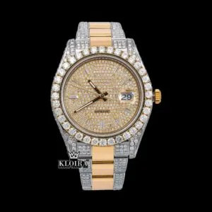 Roles Dual Tone Yellow Dial Moissanite Diamond Watch