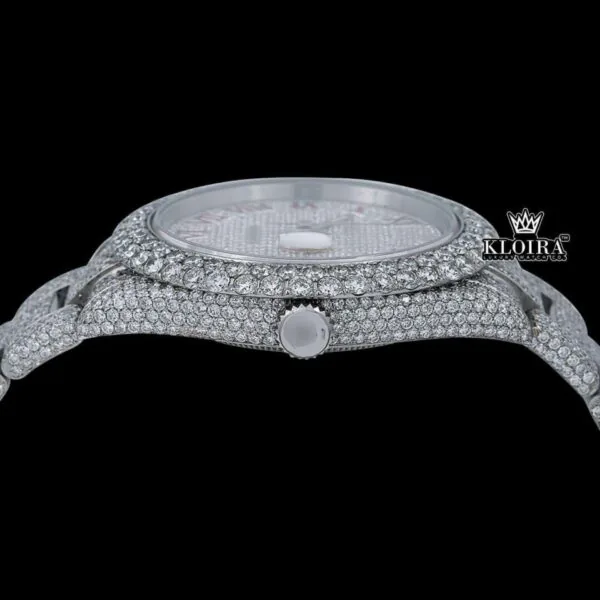 Full Bust Down Red Roman Numerals Moissanite Diamond Watch Crown View