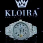 Roles Full Iced Out Moissanite Watch with White Dial and Arabic Numerals