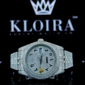 Roles Full Iced Out Moissanite Watch with White Dial and Arabic Numerals