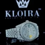 Full Iced Out White Dial Arabic Numerals Moissanite Watch Left Strap View