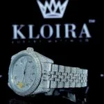 Full Iced Out White Dial Arabic Numerals Moissanite Watch Right Strap View