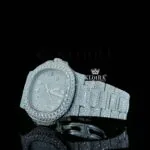 Full Iced Out White Dial Diamond Markers Moissanite Diamond Watch Left Profile View