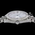 Fullly Iced Out White Dial Red Roman Numerals Moissanite Diamond Watch Crown View