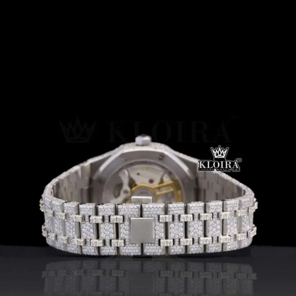Fully Bust Down Black Stick Markers Moissanite Diamond Watch Caseback View