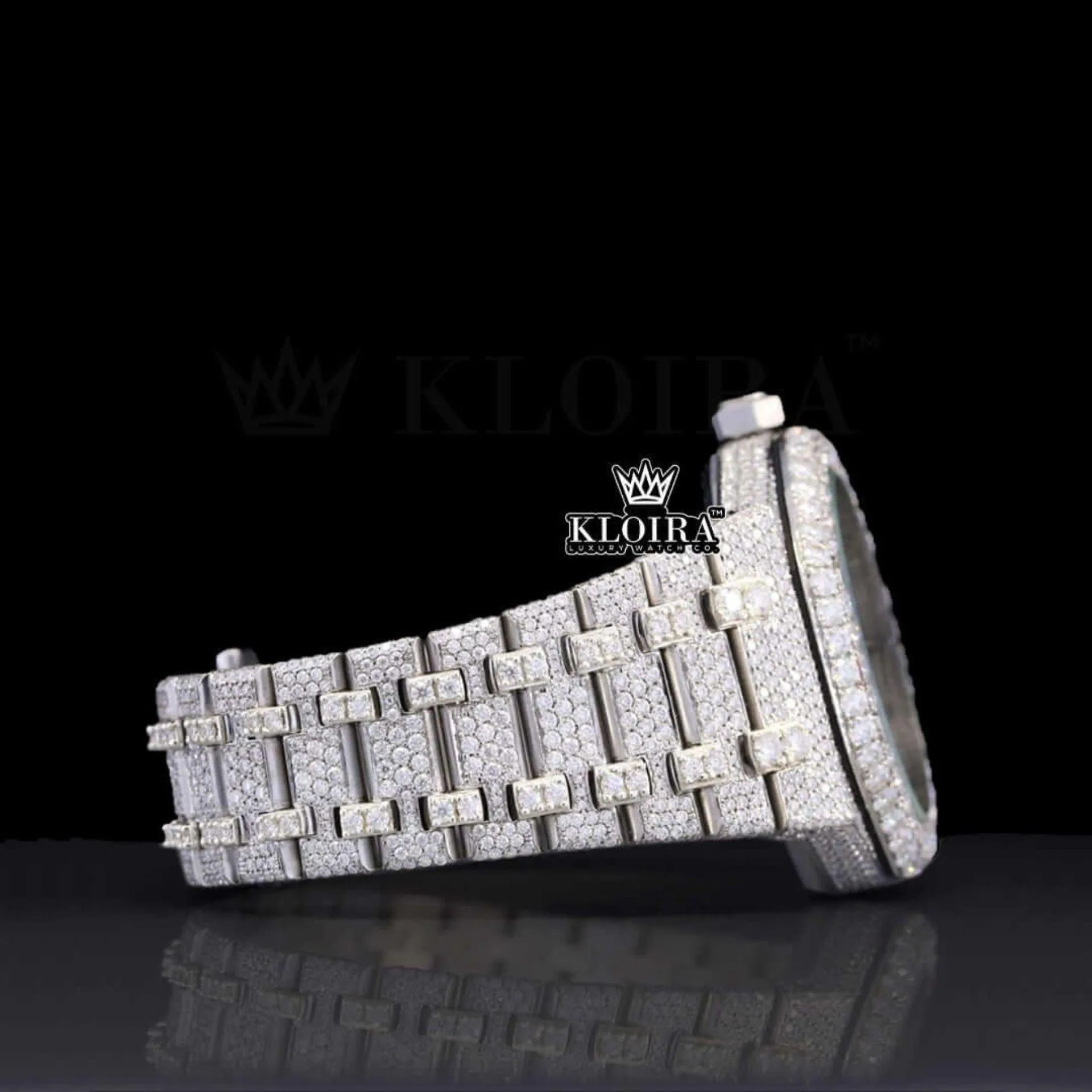 Fully Bust Down Black Stick Markers Moissanite Diamond Watch Right Side View