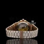 Fully Bust Down Rose Gold Dial White Stick Markers Moissanite Diamond Watch Caseback View
